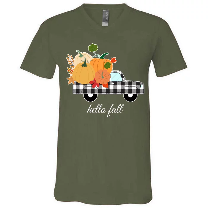 Hello Fall Pumpkin Patch Vintage Truck V-Neck T-Shirt