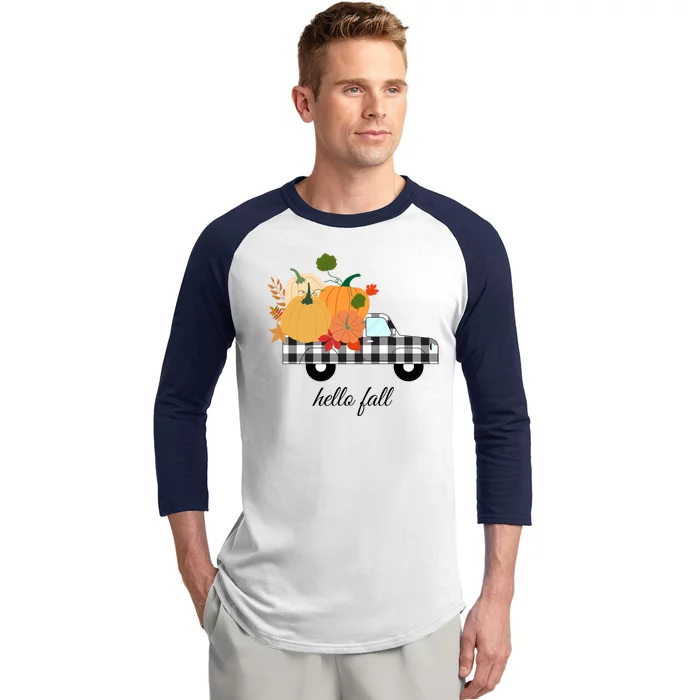 Hello Fall Pumpkin Patch Vintage Truck Baseball Sleeve Shirt