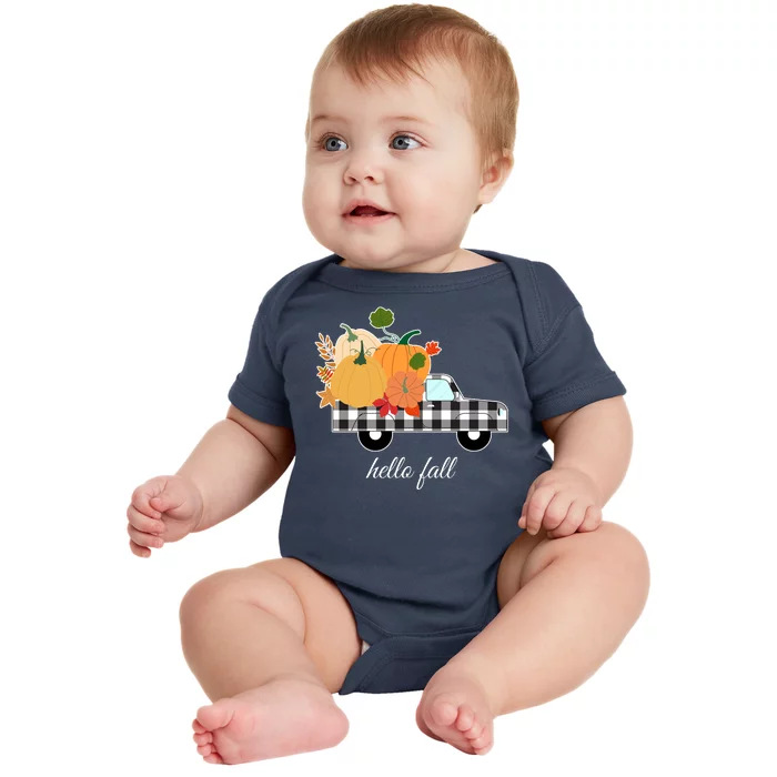 Hello Fall Pumpkin Patch Vintage Truck Baby Bodysuit