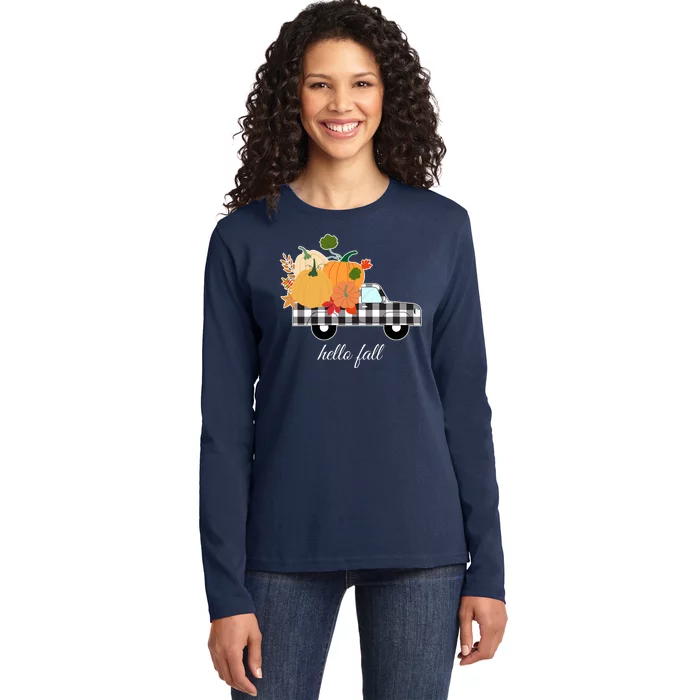 Hello Fall Pumpkin Patch Vintage Truck Ladies Long Sleeve Shirt