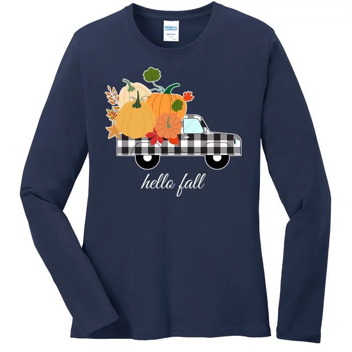 Hello Fall Pumpkin Patch Vintage Truck Ladies Long Sleeve Shirt