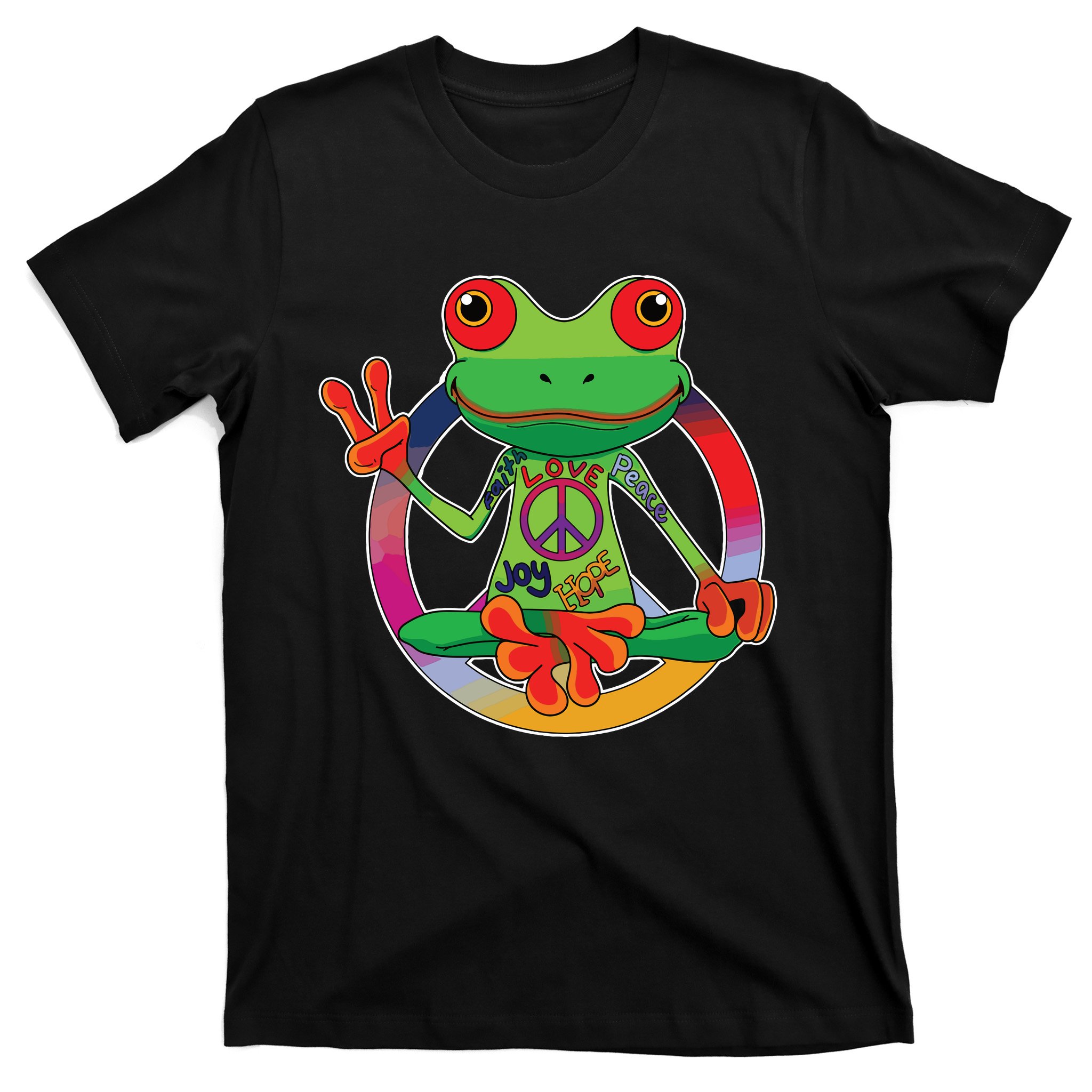 Hippie Frog Peace Sign Yoga Frogs Hippies 70s T-Shirt | TeeShirtPalace