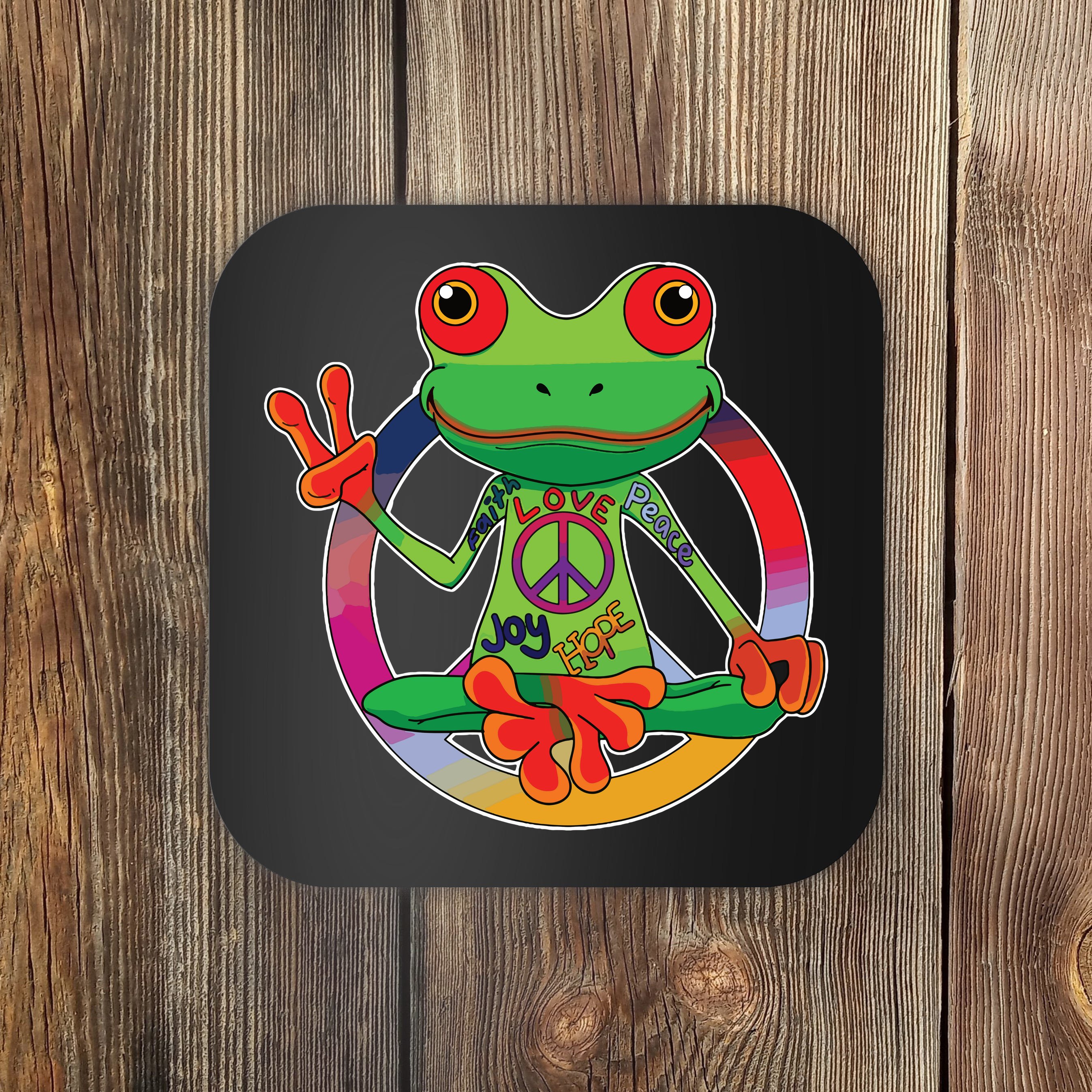 Hippie Frog Peace Sign Yoga Frogs Hippies 70s Coaster Teeshirtpalace