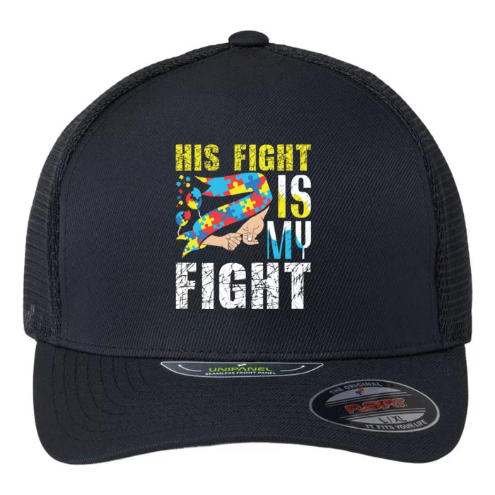 His Fight Puzzle April Ribbon Support Autism Awareness Gift Flexfit Unipanel Trucker Cap