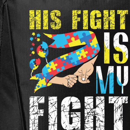 His Fight Puzzle April Ribbon Support Autism Awareness Gift City Backpack