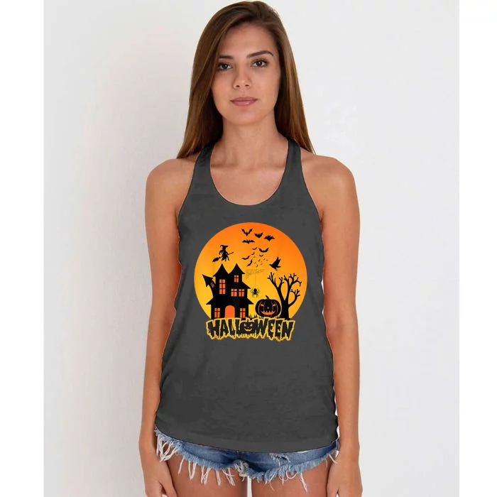 Halloween Funny Pumpkin Happy Halloween 2024 Thanksgiving Women's Knotted Racerback Tank