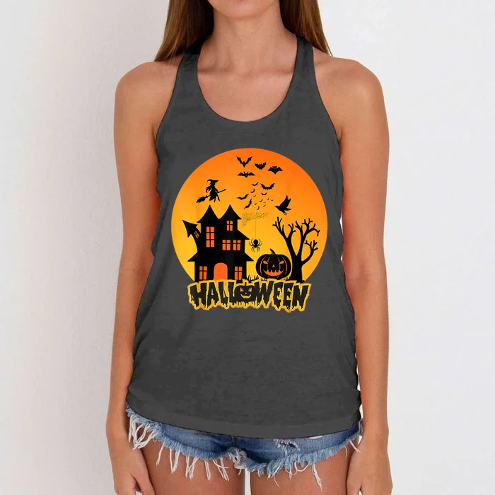 Halloween Funny Pumpkin Happy Halloween 2024 Thanksgiving Women's Knotted Racerback Tank