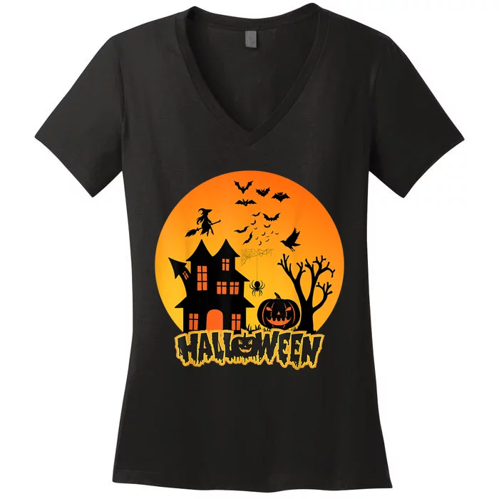 Halloween Funny Pumpkin Happy Halloween 2024 Thanksgiving Women's V-Neck T-Shirt