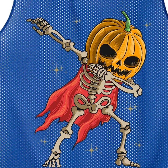 Halloween Funny Pumpkin Head Dabbing Skeleton Jack O Lantern Gift Mesh Reversible Basketball Jersey Tank