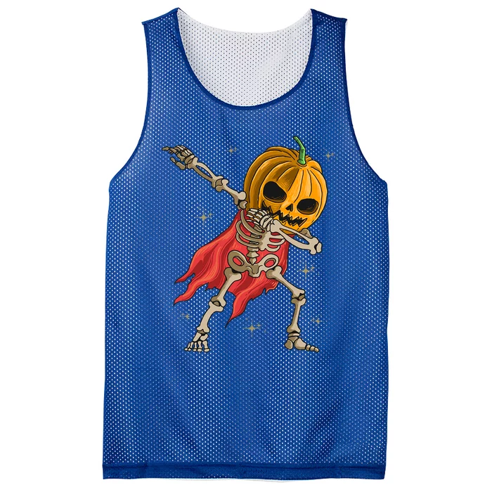 Halloween Funny Pumpkin Head Dabbing Skeleton Jack O Lantern Gift Mesh Reversible Basketball Jersey Tank