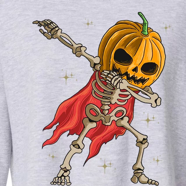 Halloween Funny Pumpkin Head Dabbing Skeleton Jack O Lantern Gift Cropped Pullover Crew