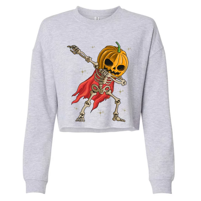 Halloween Funny Pumpkin Head Dabbing Skeleton Jack O Lantern Gift Cropped Pullover Crew