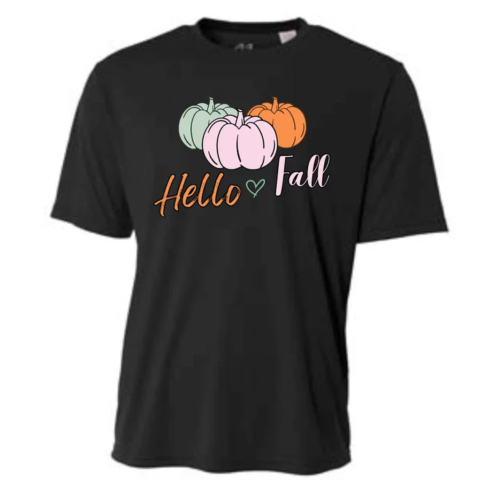 Hello Fall Pumpkin Thanksgiving Autumn Cooling Performance Crew T-Shirt