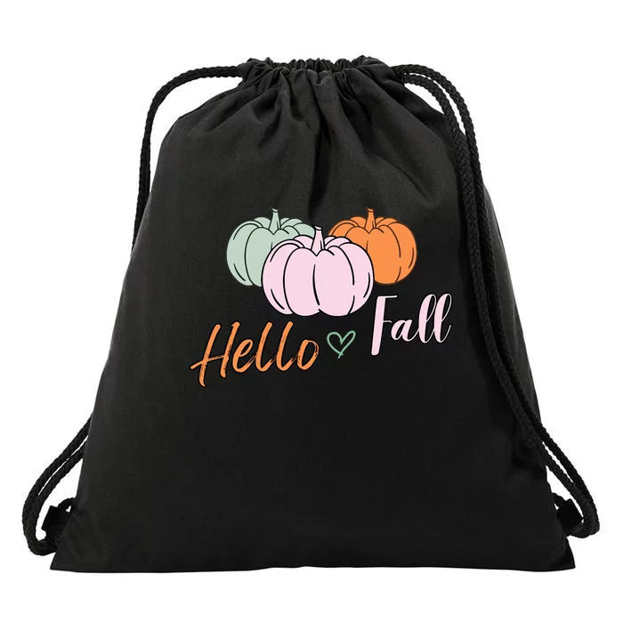 Hello Fall Pumpkin Thanksgiving Autumn Drawstring Bag