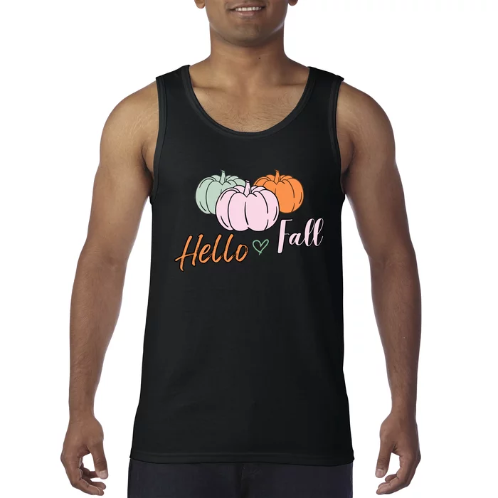 Hello Fall Pumpkin Thanksgiving Autumn Tank Top