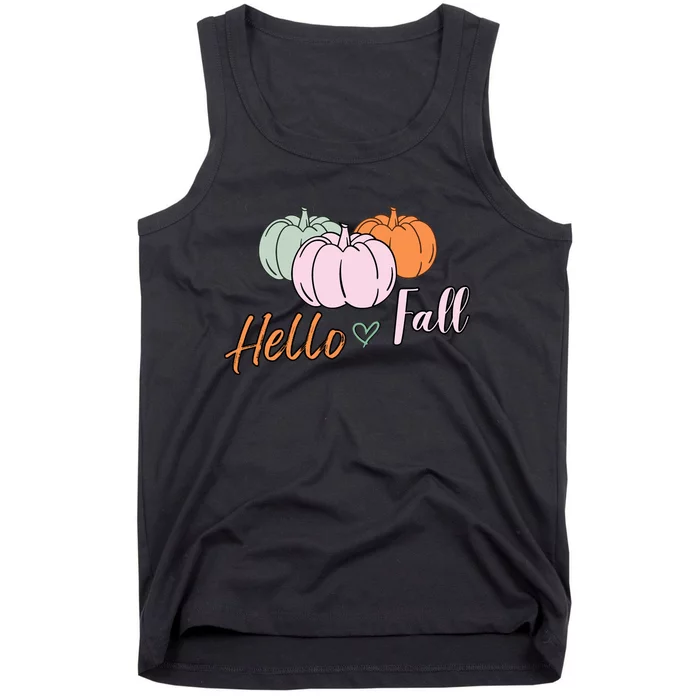 Hello Fall Pumpkin Thanksgiving Autumn Tank Top