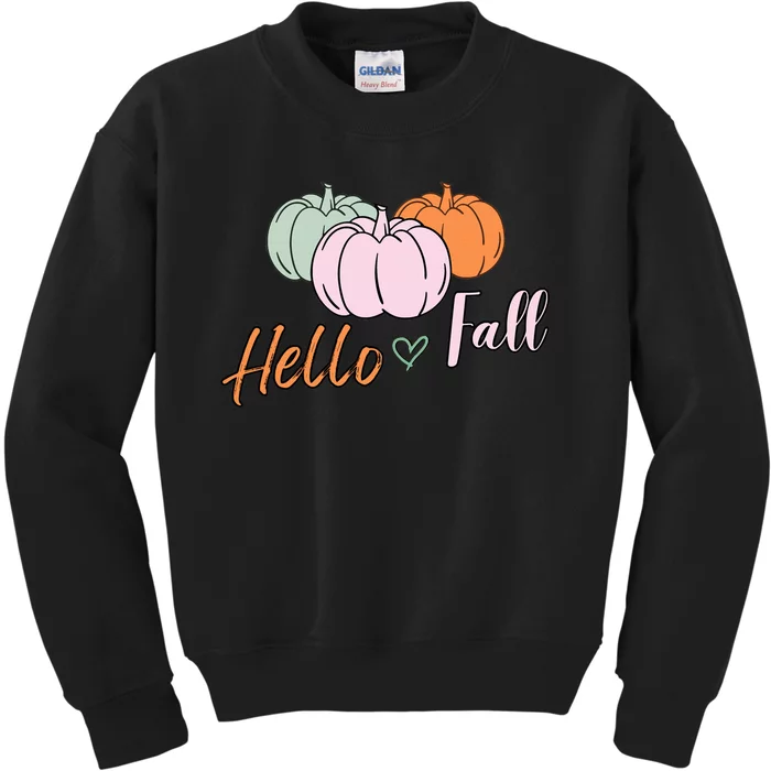 Hello Fall Pumpkin Thanksgiving Autumn Kids Sweatshirt