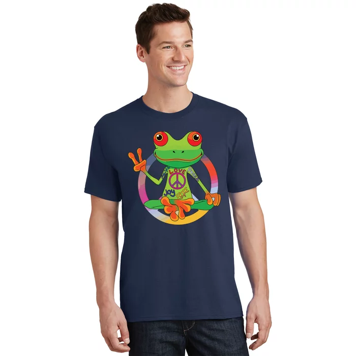 Hippie Frog Peace Sign Yoga Frogs Hippies 70s T-Shirt