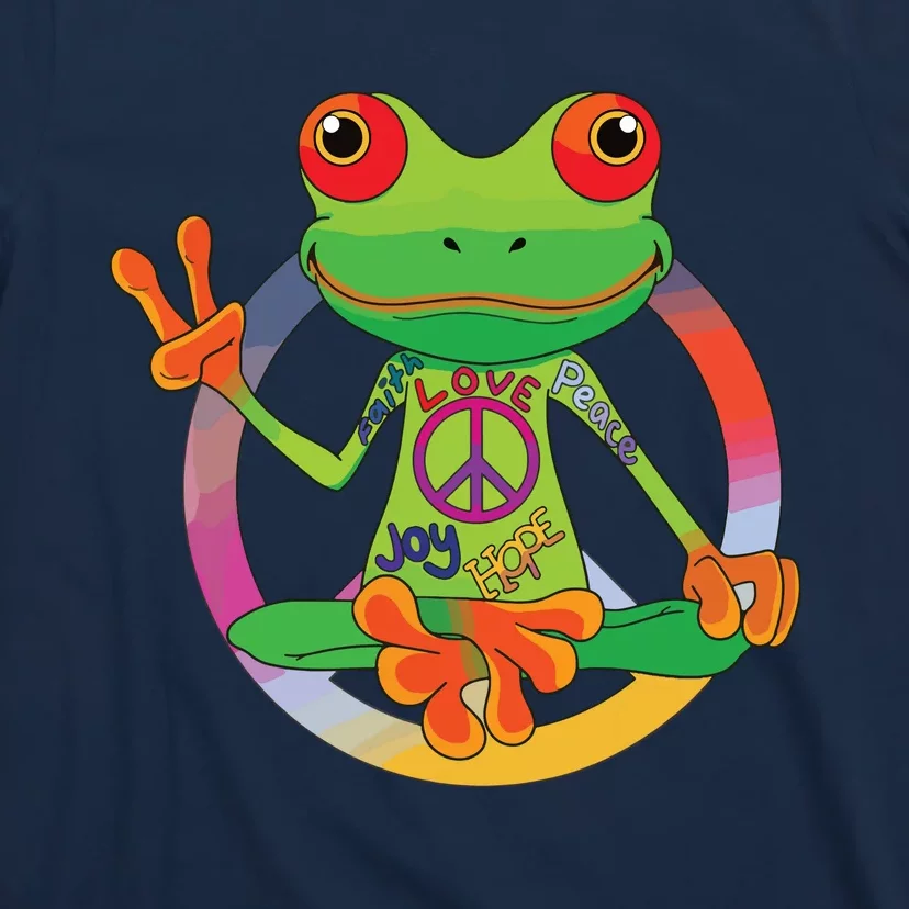 Hippie Frog Peace Sign Yoga Frogs Hippies 70s T-Shirt