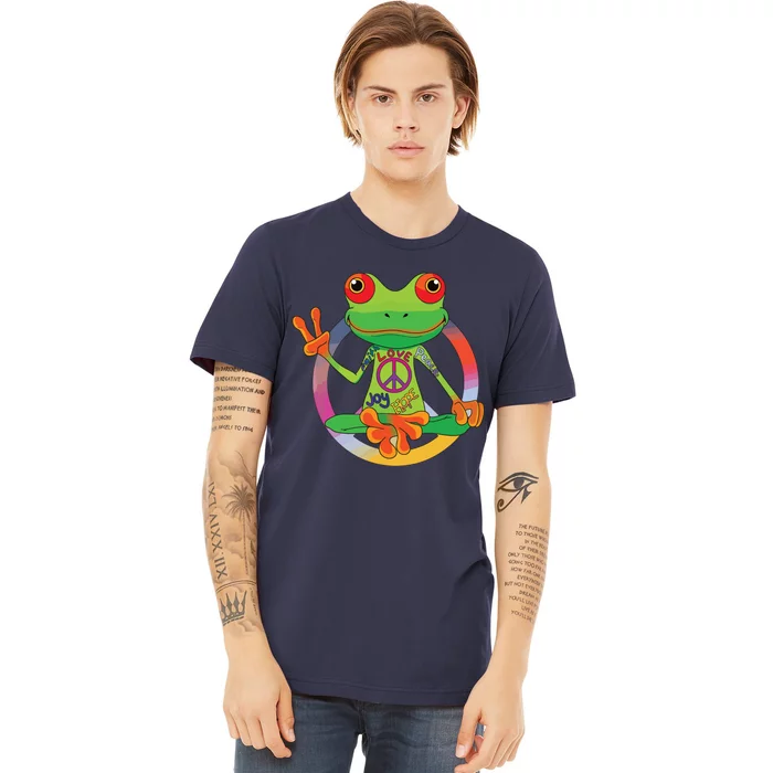 Hippie Frog Peace Sign Yoga Frogs Hippies 70s Premium T-Shirt