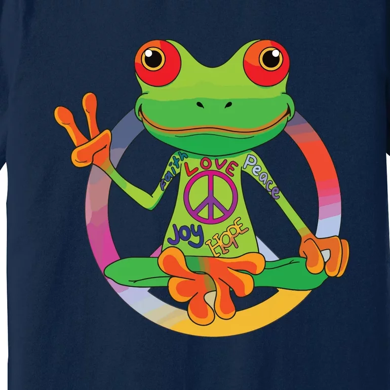 Hippie Frog Peace Sign Yoga Frogs Hippies 70s Premium T-Shirt