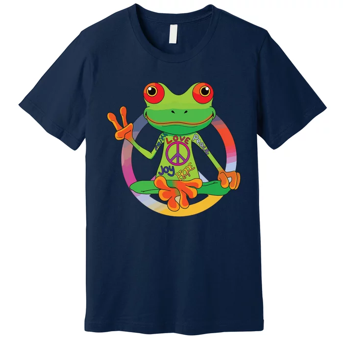 Hippie Frog Peace Sign Yoga Frogs Hippies 70s Premium T-Shirt