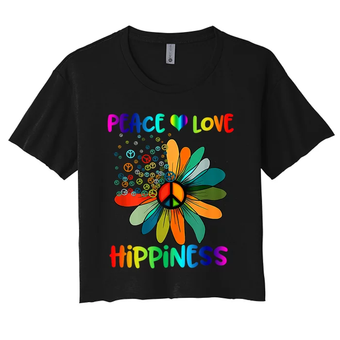 Hippie Flower Peace Soul Love Happy Women's Crop Top Tee