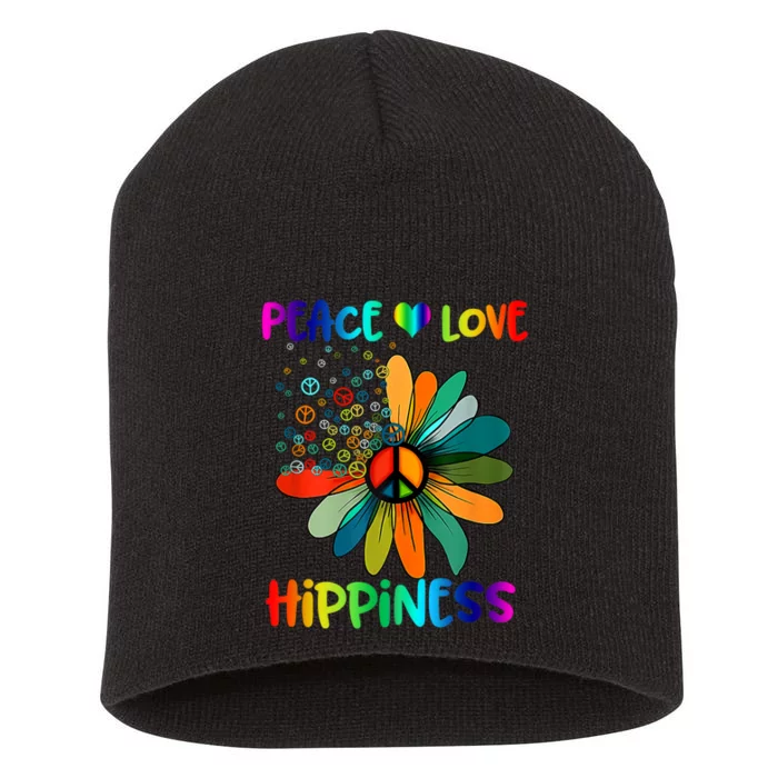 Hippie Flower Peace Soul Love Happy Short Acrylic Beanie