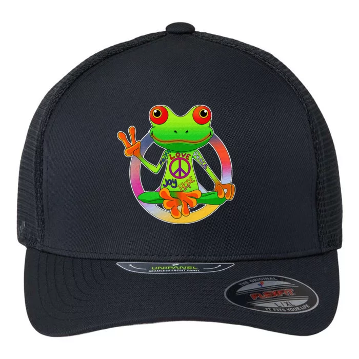 Hippie Frog Peace Sign Yoga Frogs Hippies 70s Flexfit Unipanel Trucker Cap