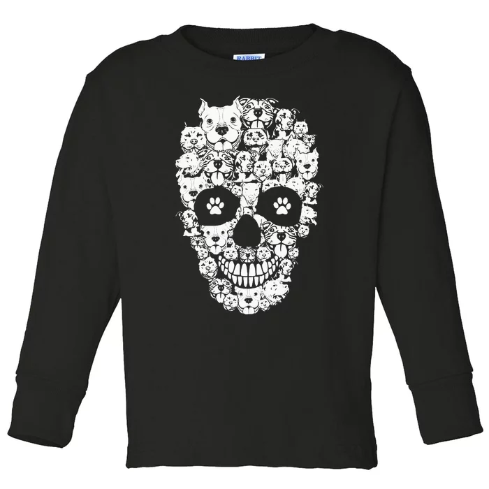 Halloween Funny Pitbull Dog Skull Pittie Skeleton Silhouette Toddler Long Sleeve Shirt