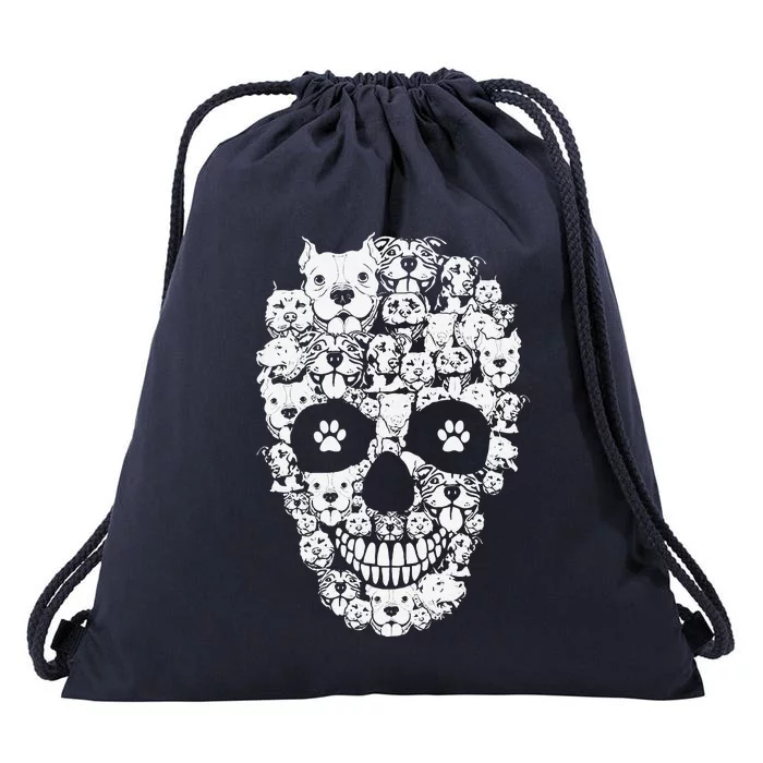 Halloween Funny Pitbull Dog Skull Pittie Skeleton Silhouette Drawstring Bag