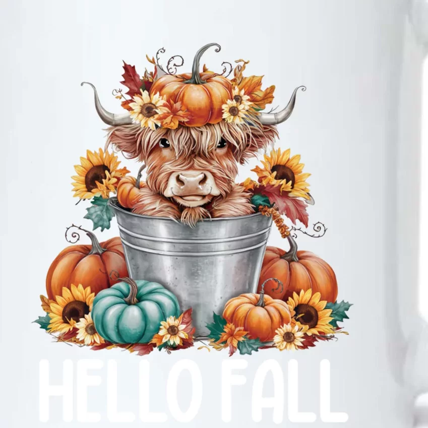 Hello Fall Pumpkin Highland Cow Harvest Season Autumn Cute Gift Black Color Changing Mug