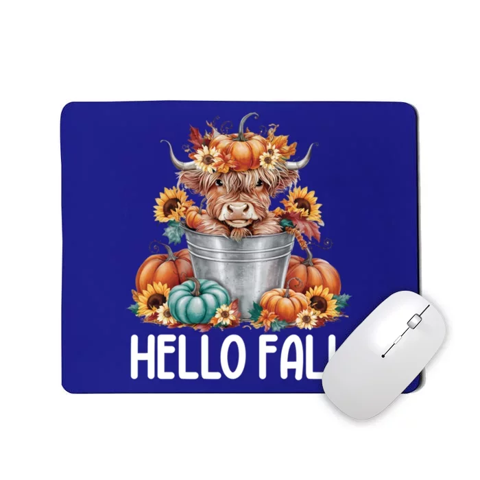 Hello Fall Pumpkin Highland Cow Harvest Season Autumn Cute Gift Mousepad