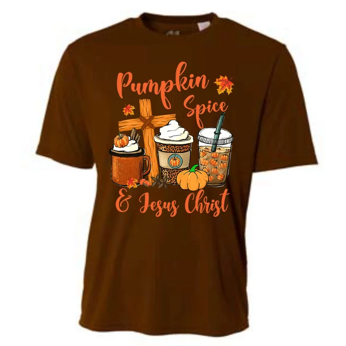 Hello Fall Pumpkin Spice & Jesus Christ Fall Christian Gift Cooling Performance Crew T-Shirt