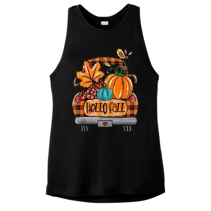 Hello Fall Pumpkin Truck Cute Ladies Tri-Blend Wicking Tank