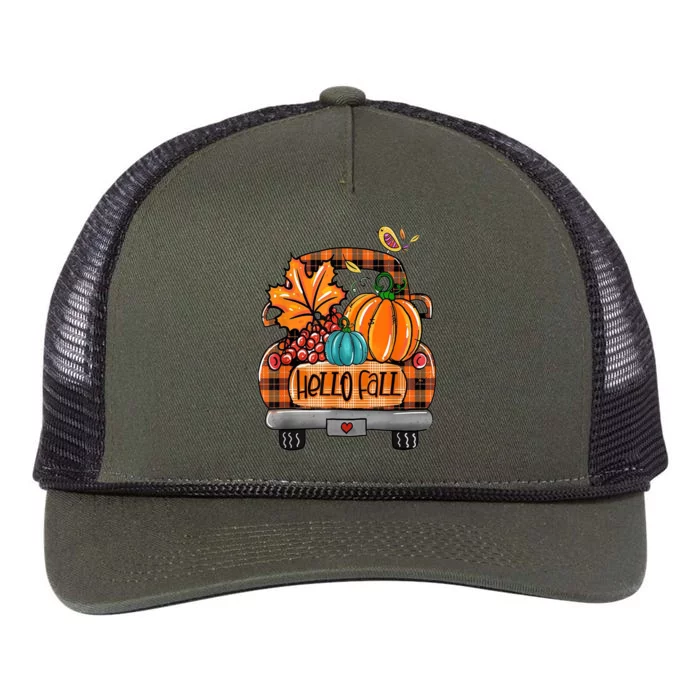 Hello Fall Pumpkin Truck Cute Retro Rope Trucker Hat Cap