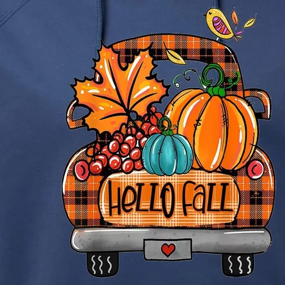 Hello Fall Pumpkin Truck Cute Performance Fleece Hoodie