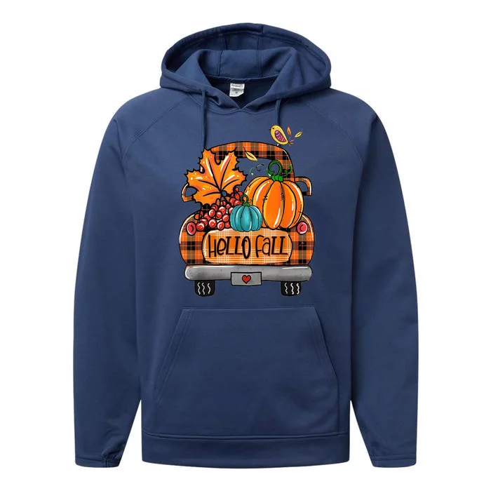 Hello Fall Pumpkin Truck Cute Performance Fleece Hoodie