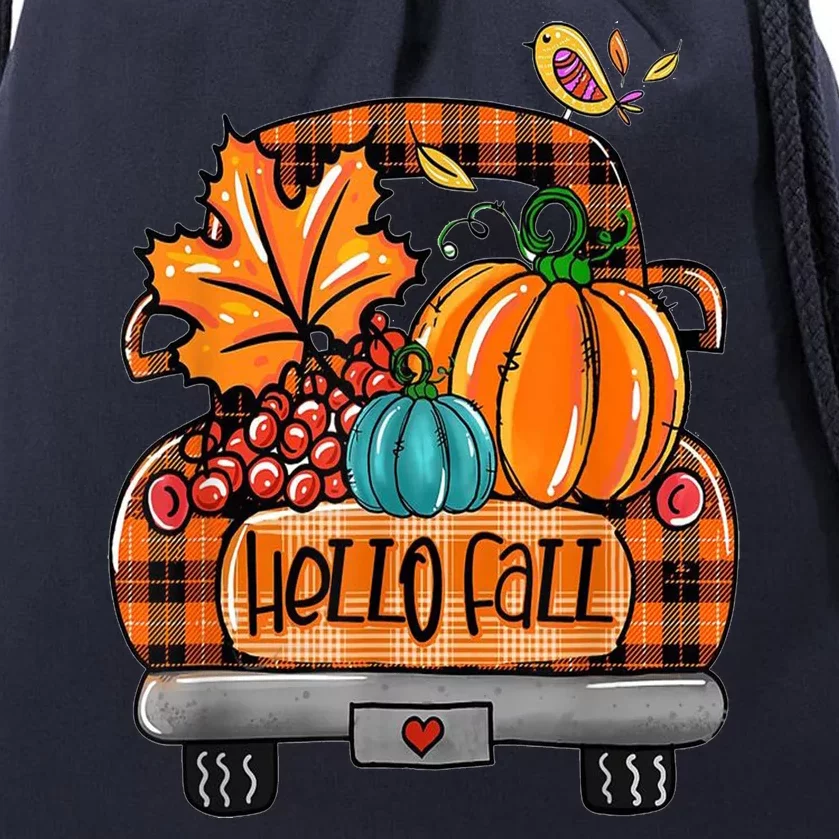 Hello Fall Pumpkin Truck Cute Drawstring Bag