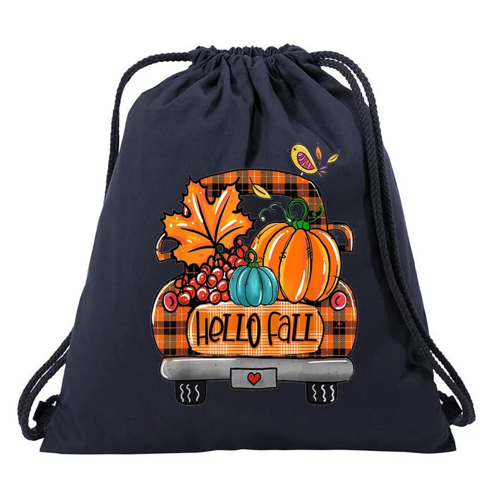 Hello Fall Pumpkin Truck Cute Drawstring Bag