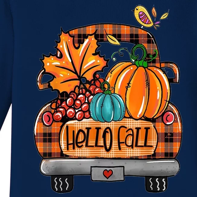 Hello Fall Pumpkin Truck Cute Baby Long Sleeve Bodysuit