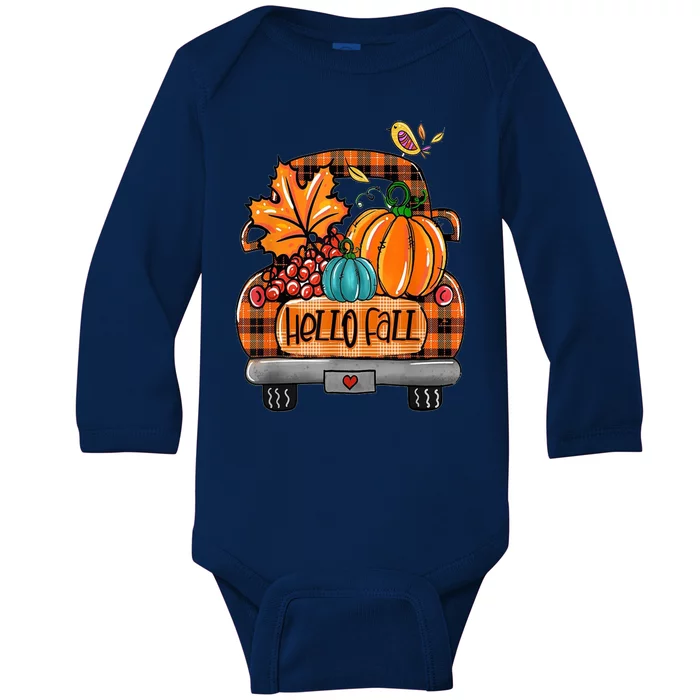 Hello Fall Pumpkin Truck Cute Baby Long Sleeve Bodysuit