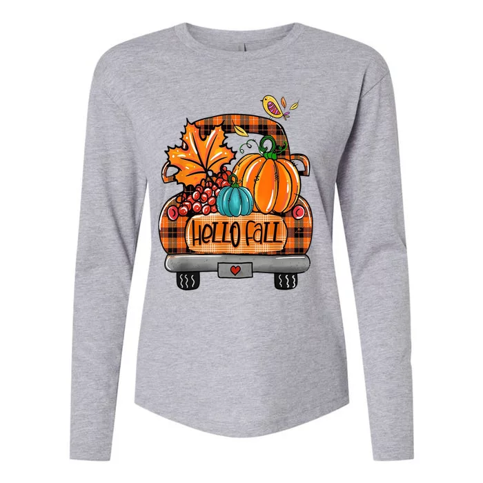 Hello Fall Pumpkin Truck Cute Womens Cotton Relaxed Long Sleeve T-Shirt