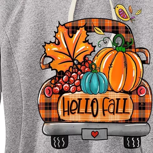 Hello Fall Pumpkin Truck Cute Women's Fleece Hoodie