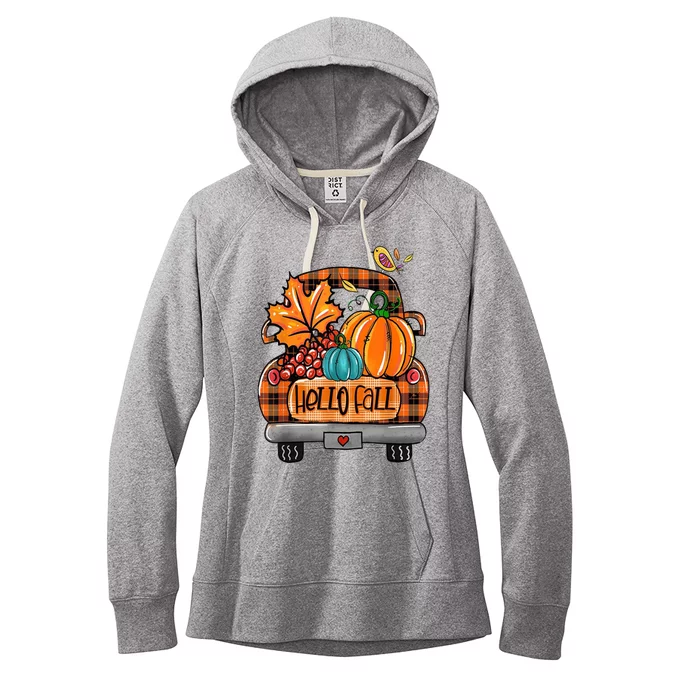 Hello Fall Pumpkin Truck Cute Women's Fleece Hoodie