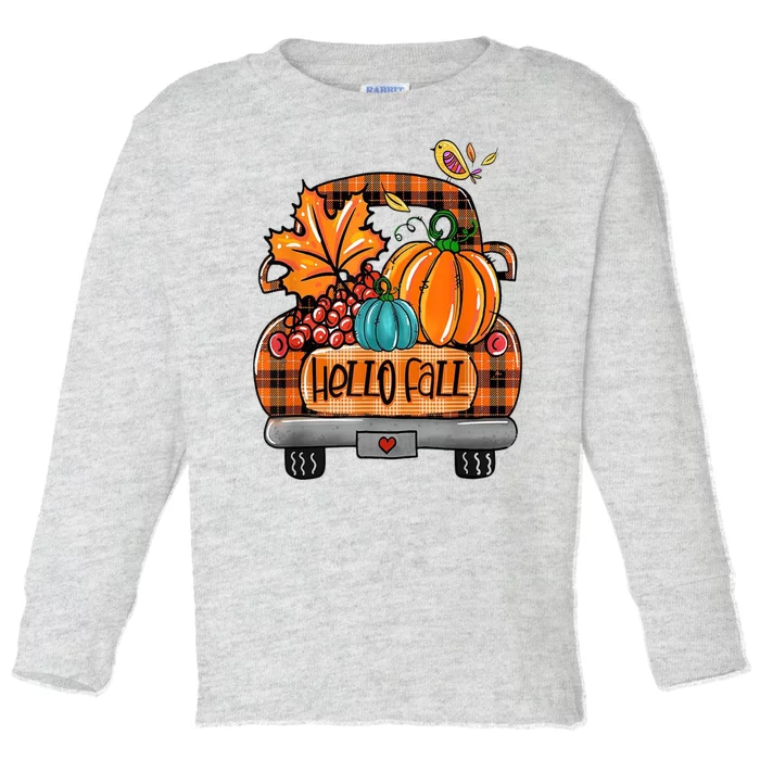 Hello Fall Pumpkin Truck Cute Toddler Long Sleeve Shirt