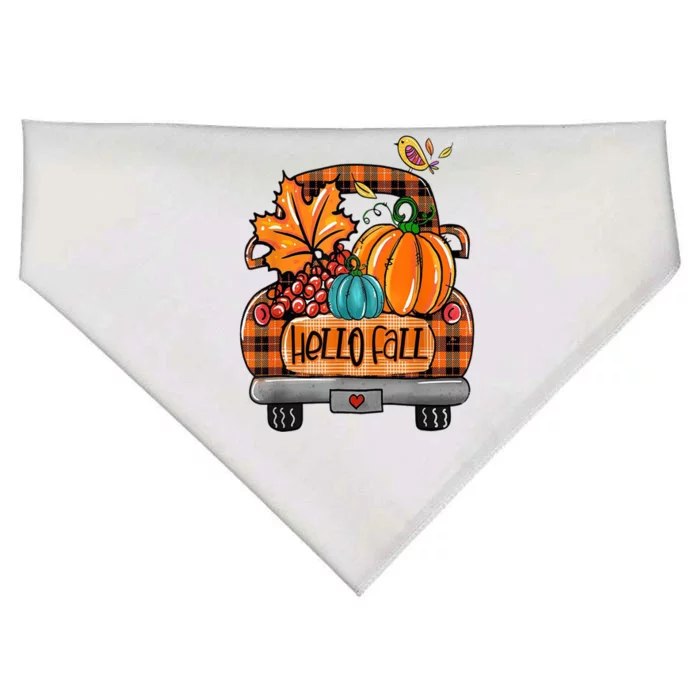 Hello Fall Pumpkin Truck Cute USA-Made Doggie Bandana