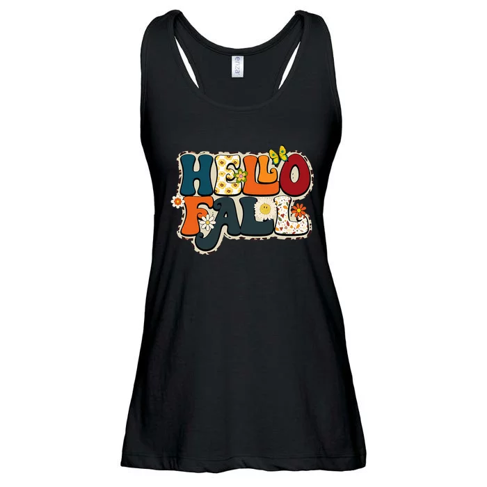 Hello Fall Retro Groovy Pumpkin Season Leopard Autumn Ladies Essential Flowy Tank