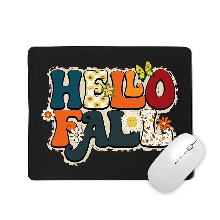 Hello Fall Retro Groovy Pumpkin Season Leopard Autumn Mousepad