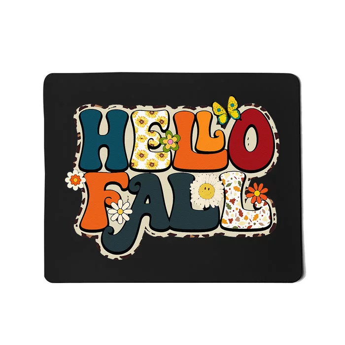 Hello Fall Retro Groovy Pumpkin Season Leopard Autumn Mousepad